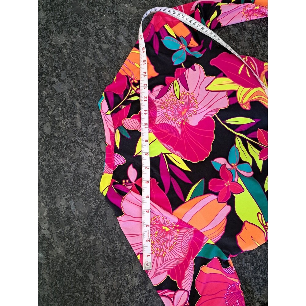 Trina Turk Solar Floral Half Zip Long Sleeve 1 Piece Rash Guard Swimsuit NWOT L - Picture 10 of 11